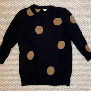 J Crew Black and Tan Polka Dot Sweater M